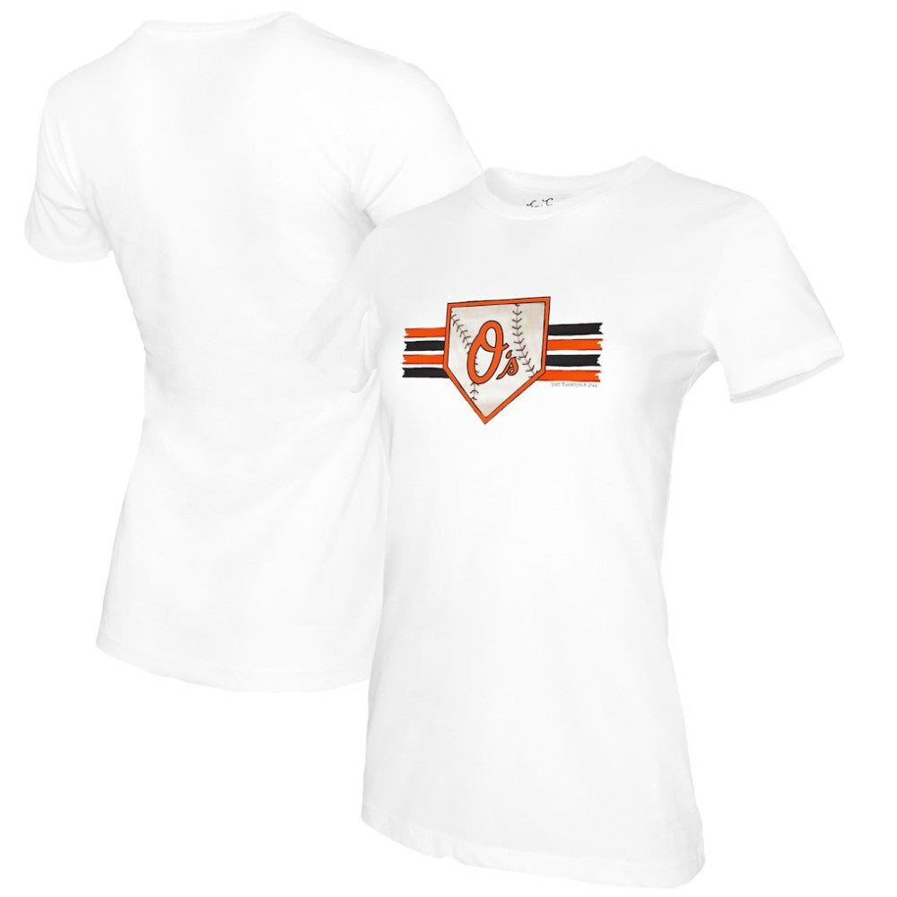 Baltimore Orioles Tiny Turnip Women's Base Stripe T-Shirt - White T-shirts
