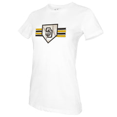 San Diego Padres Tiny Turnip Women's Base Stripe T-Shirt - White T-shirts