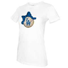 Los Angeles Dodgers Tiny Turnip Women's Baseball Bow T-Shirt - White T-shirts