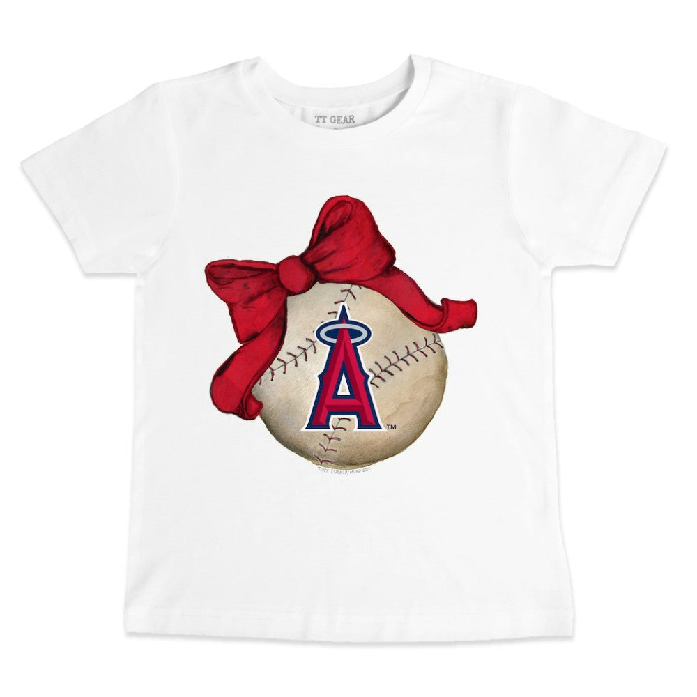 Los Angeles Angels Tiny Turnip Youth Baseball Bow T-Shirt - White T-shirts