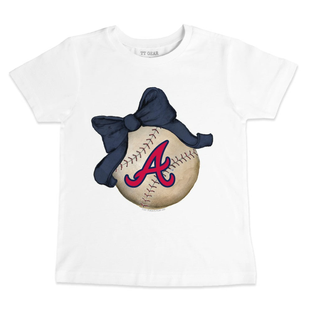 Atlanta Braves Tiny Turnip Youth Baseball Bow T-Shirt - White T-shirts