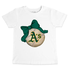 Athletics Tiny Turnip Youth Baseball Bow T-Shirt - White T-shirts
