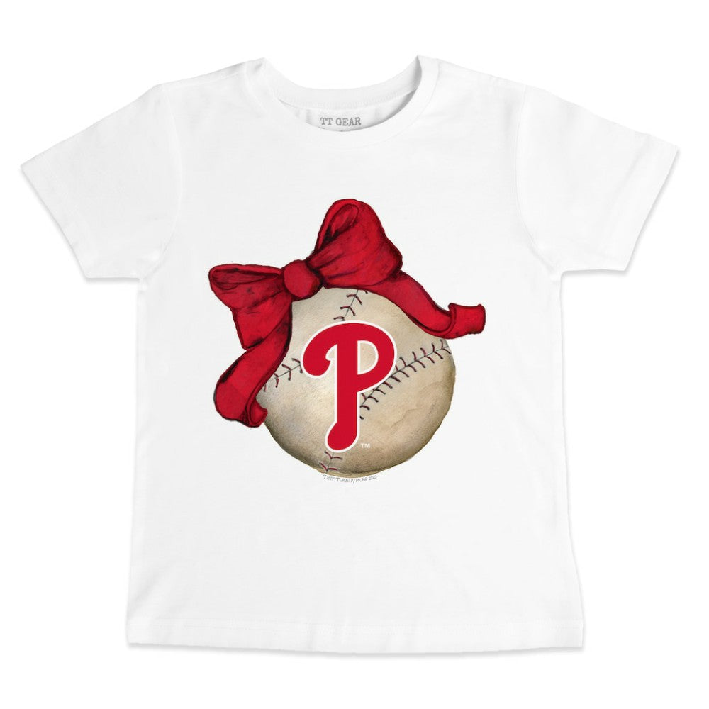 Philadelphia Phillies Tiny Turnip Youth Baseball Bow T-Shirt - White T-shirts
