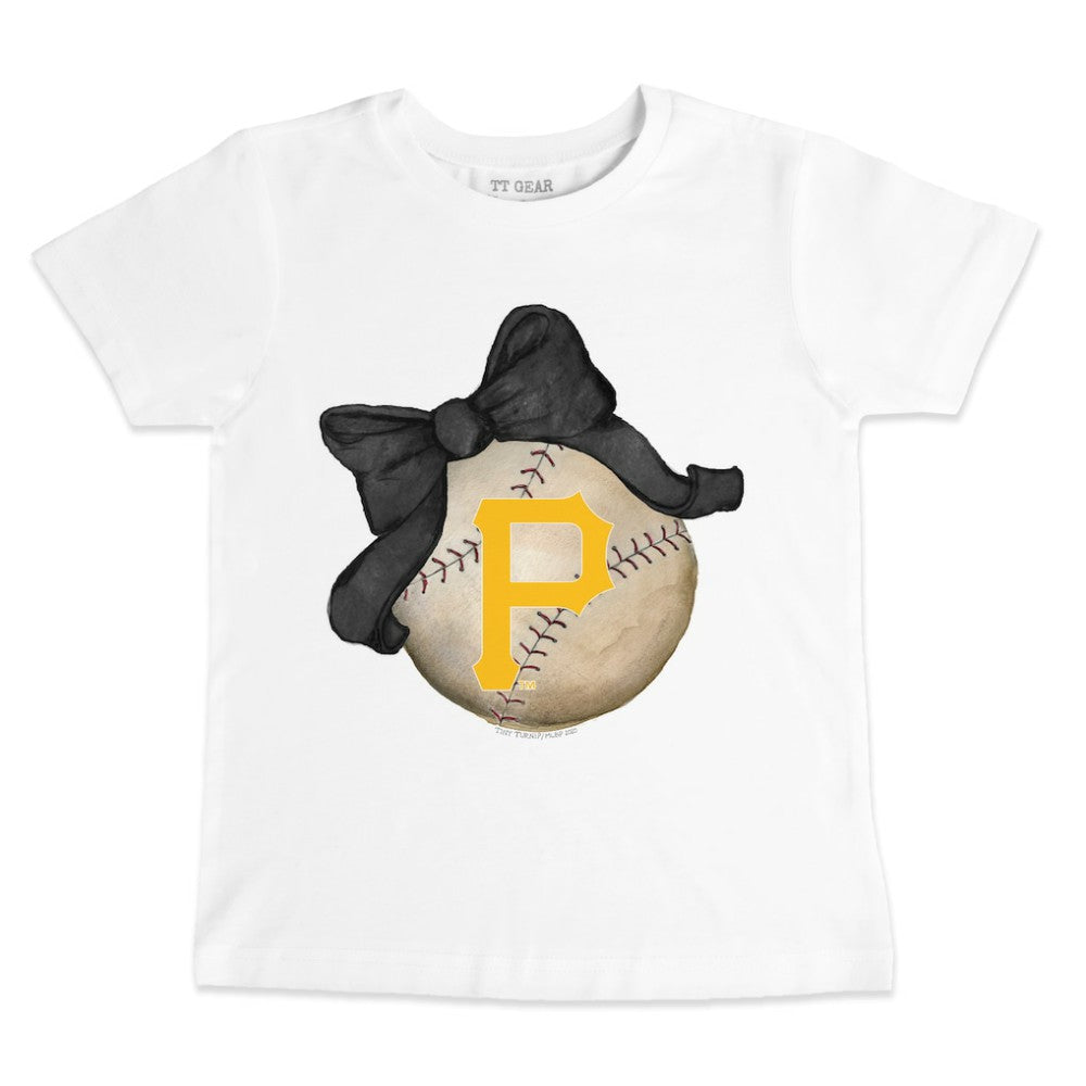 Pittsburgh Pirates Tiny Turnip Youth Baseball Bow T-Shirt - White T-shirts