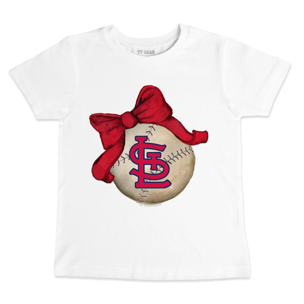 St. Louis Cardinals Tiny Turnip Youth Baseball Bow T-Shirt - White T-shirts