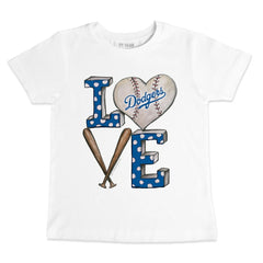 Los Angeles Dodgers Tiny Turnip Youth Baseball Love T-Shirt - White T-shirts