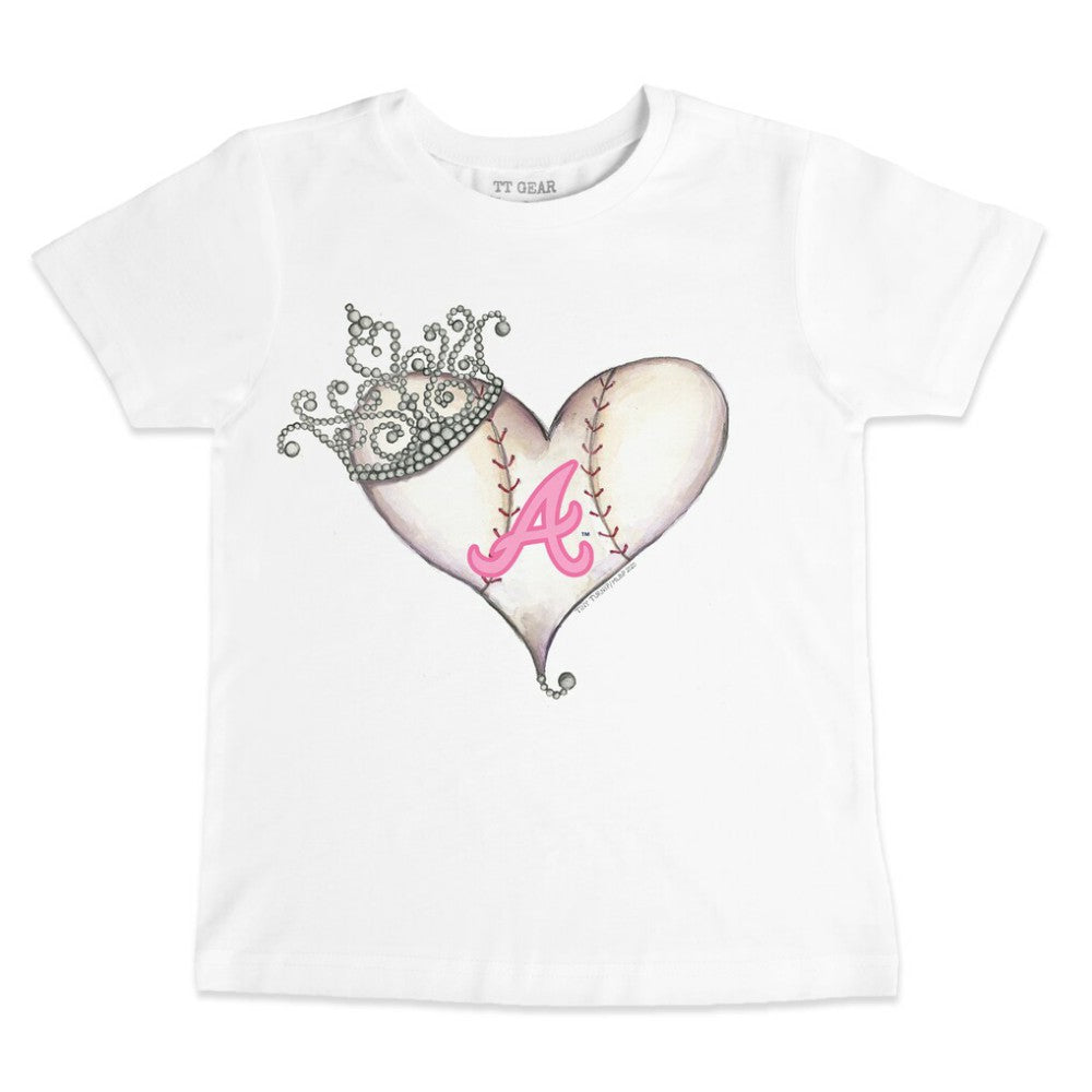 Atlanta Braves Tiny Turnip Youth Baseball Tiara Heart T-Shirt - White T-shirts
