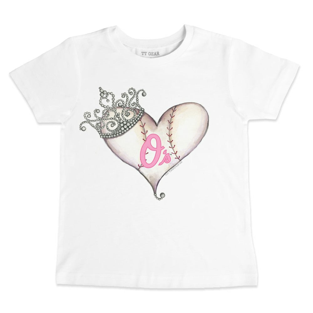 Baltimore Orioles Tiny Turnip Youth Baseball Tiara Heart T-Shirt - White T-shirts