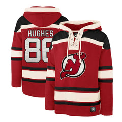 Jack Hughes New Jersey Devils '47 Player Lacer Pullover Hoodie - Red | US 4759548