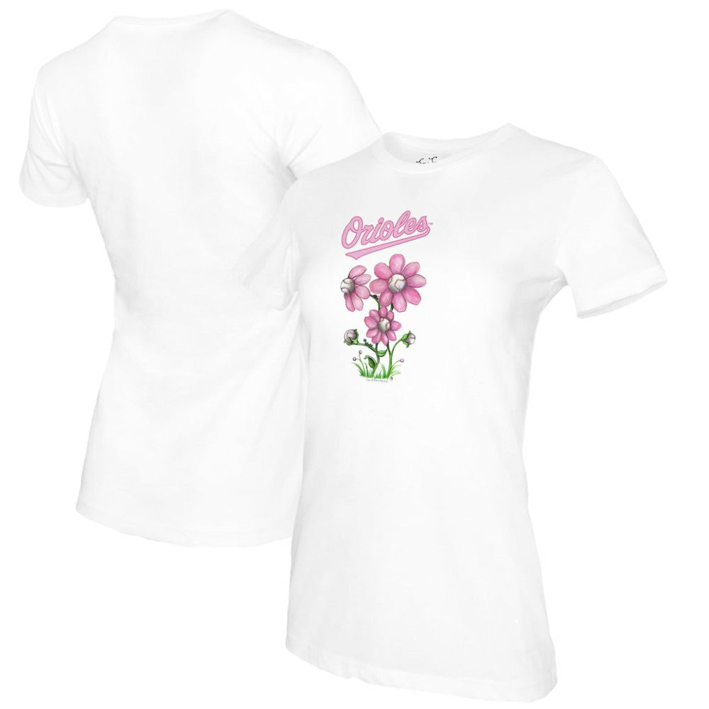 Baltimore Orioles Tiny Turnip Women's Blooming Baseballs T-Shirt - White T-shirts
