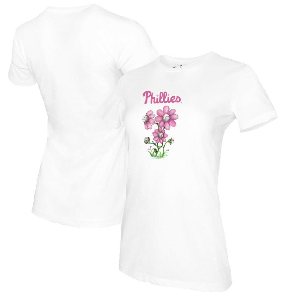 Philadelphia Phillies Tiny Turnip Women's Blooming Baseballs T-Shirt - White T-shirts