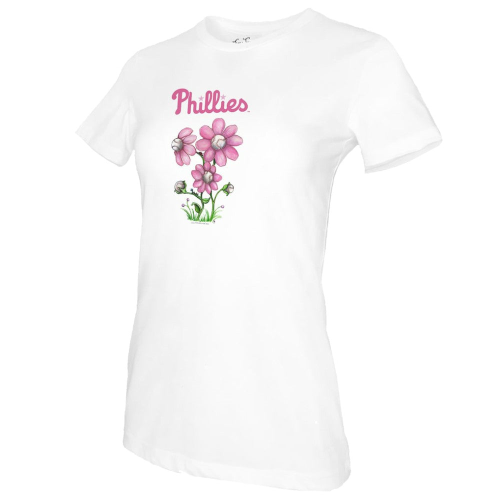 Philadelphia Phillies Tiny Turnip Women's Blooming Baseballs T-Shirt - White T-shirts
