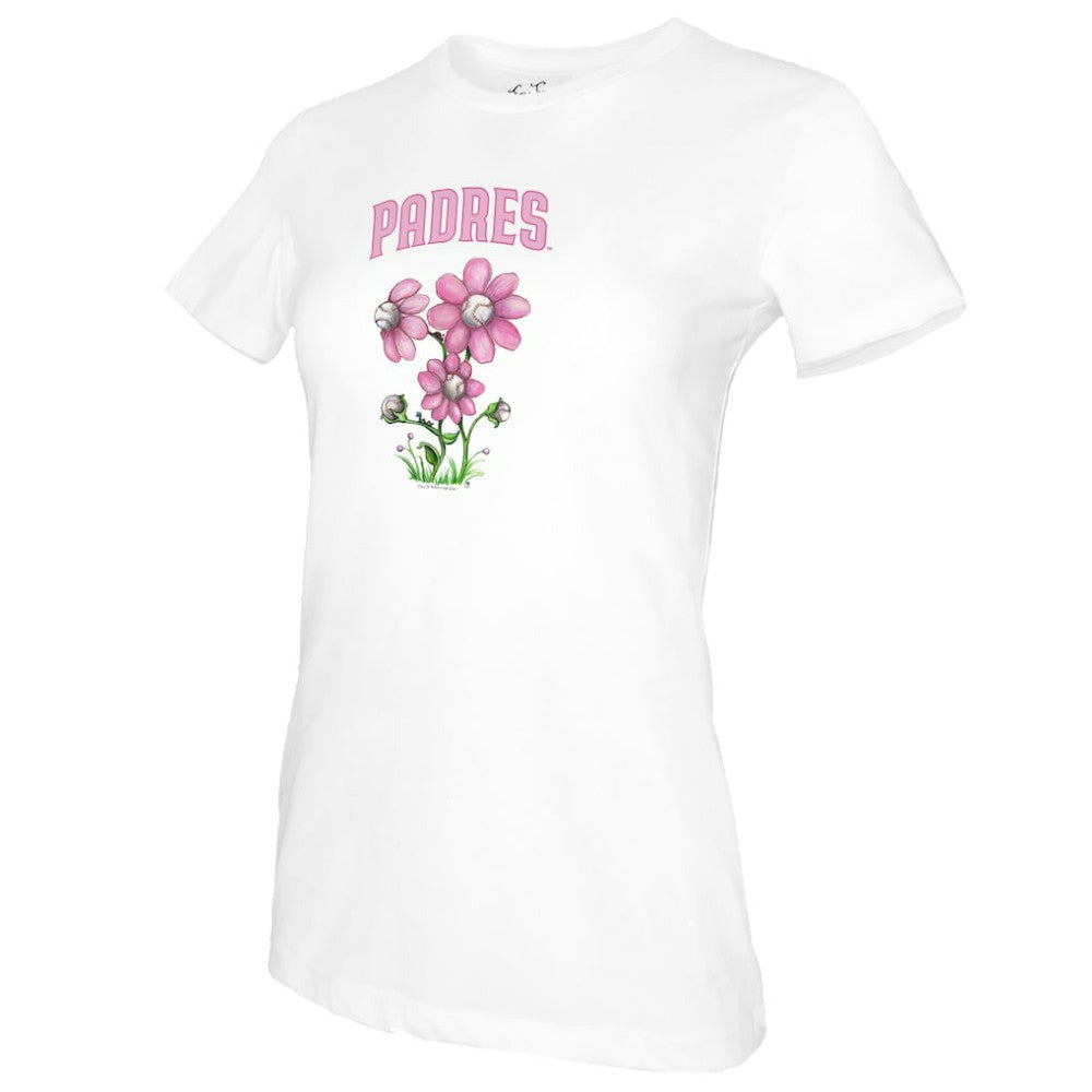San Diego Padres Tiny Turnip Women's Blooming Baseballs T-Shirt - White T-shirts