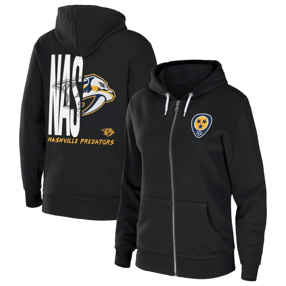 Nashville Predators WEAR by Erin Andrews Women's Sponge Fleece Full-Zip Hoodie - Black | US 4762604