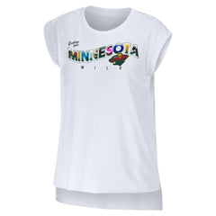 Minnesota Wild WEAR by Erin Andrews Women's Greetings From Muscle T-Shirt - White | US 4762628