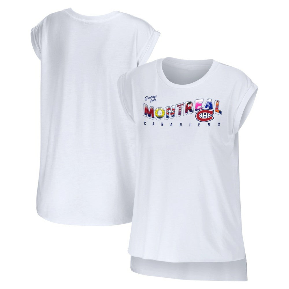 Montreal Canadiens WEAR by Erin Andrews Women's Greetings From Muscle T-Shirt - White | US 4762629