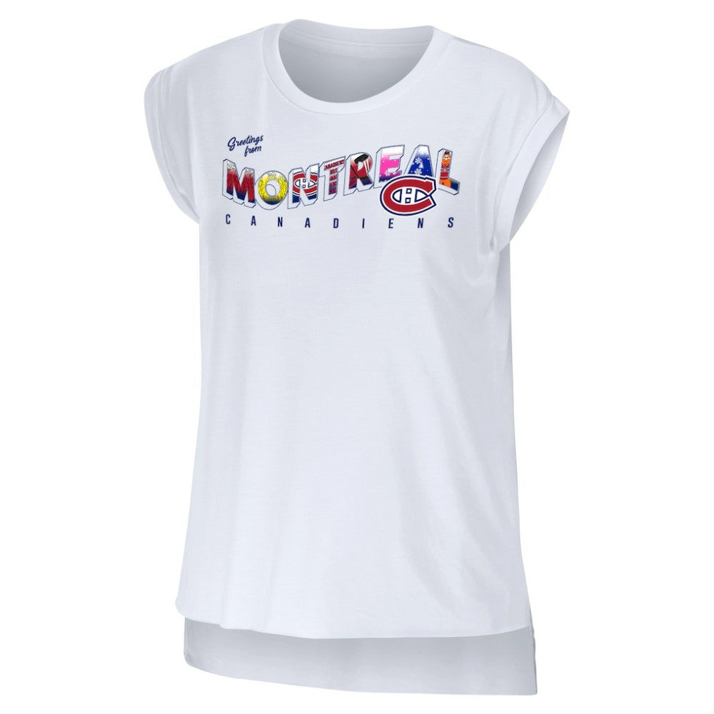 Montreal Canadiens WEAR by Erin Andrews Women's Greetings From Muscle T-Shirt - White | US 4762629