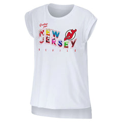 New Jersey Devils WEAR by Erin Andrews Women's Greetings From Muscle T-Shirt - White | US 4762630