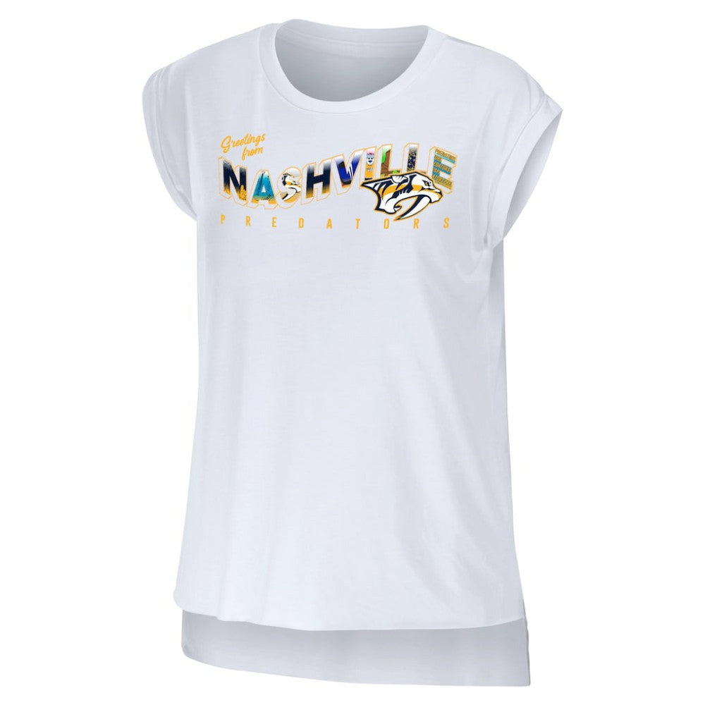 Nashville Predators WEAR by Erin Andrews Women's Greetings From Muscle T-Shirt - White | US 4762631