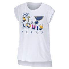 St. Louis Blues WEAR by Erin Andrews Women's Greetings From Muscle T-Shirt - White | US 4762636