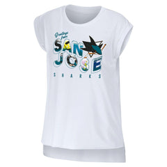 San Jose Sharks WEAR by Erin Andrews Women's Greetings From Muscle T-Shirt - White | US 4762637