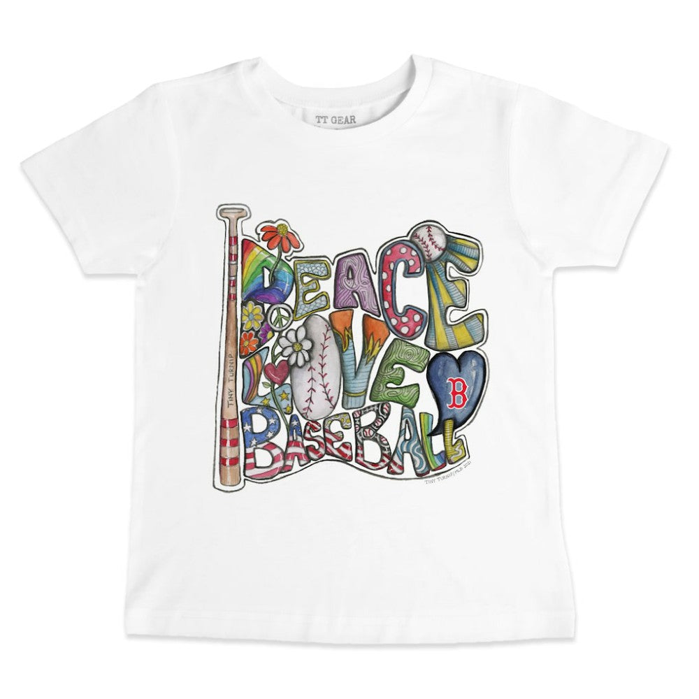 Boston Red Sox Tiny Turnip Youth Peace Love Baseball T-Shirt - White T-shirts