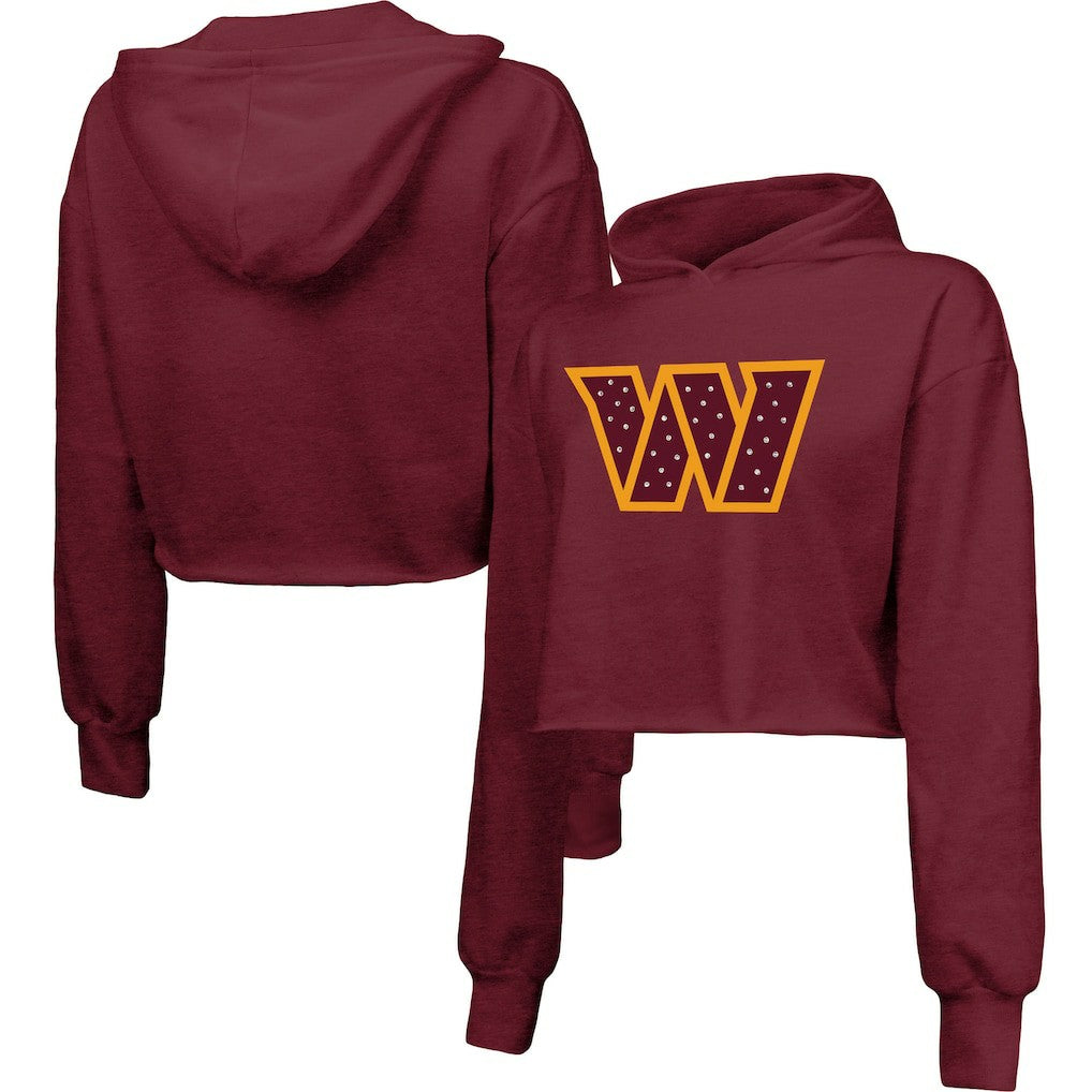 Washington Commanders Majestic Threads Women's Bling Tri-Blend Cropped Pullover Hoodie - Burgundy Hoodies
