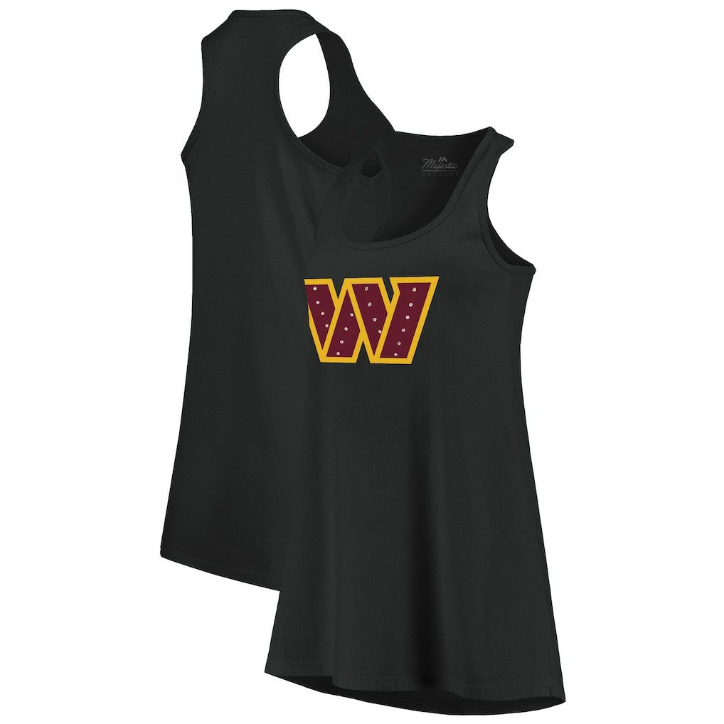 Washington Commanders Majestic Threads Women's Bling Scoop Neck Racerback Tank Top - Black Tops