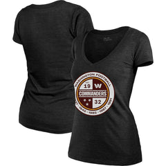 Washington Commanders Majestic Threads Women's Bling Tri-Blend V-Neck T-Shirt - Heathered Black T-shirts