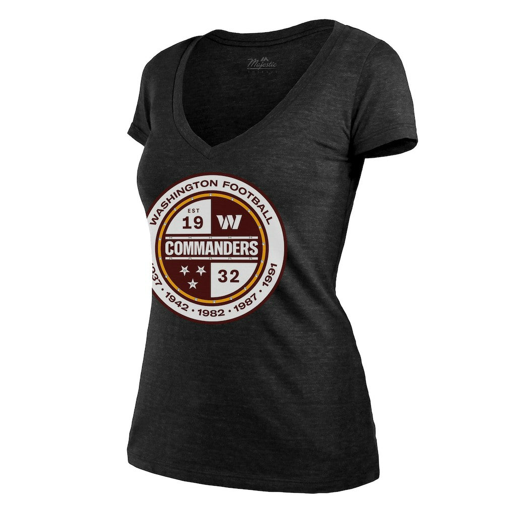 Washington Commanders Majestic Threads Women's Bling Tri-Blend V-Neck T-Shirt - Heathered Black T-shirts