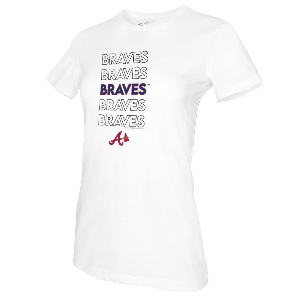 Atlanta Braves Tiny Turnip Women's Stacked T-Shirt - White T-shirts