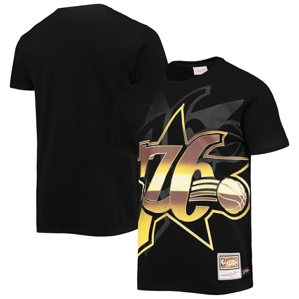 Philadelphia 76ers Big & Tall Hardwood Classics Big Face 4.0 T-Shirt Black - Mitchell & Ness