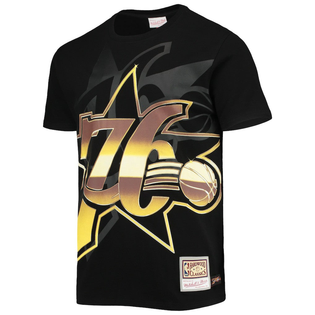 Philadelphia 76ers Big & Tall Hardwood Classics Big Face 4.0 T-Shirt Black - Mitchell & Ness