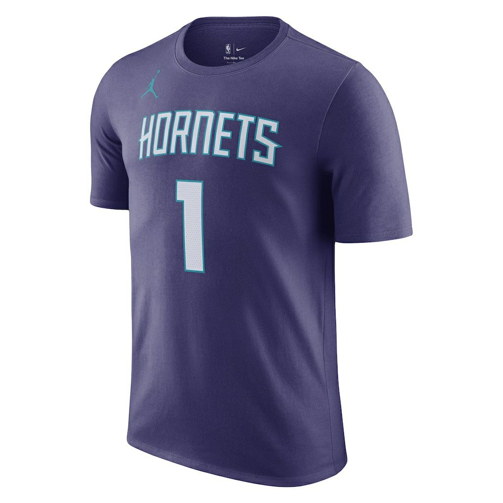 LaMelo Ball Charlotte Hornets Jordan Brand 2022/23 Statement Edition Name & Number T-Shirt Purple