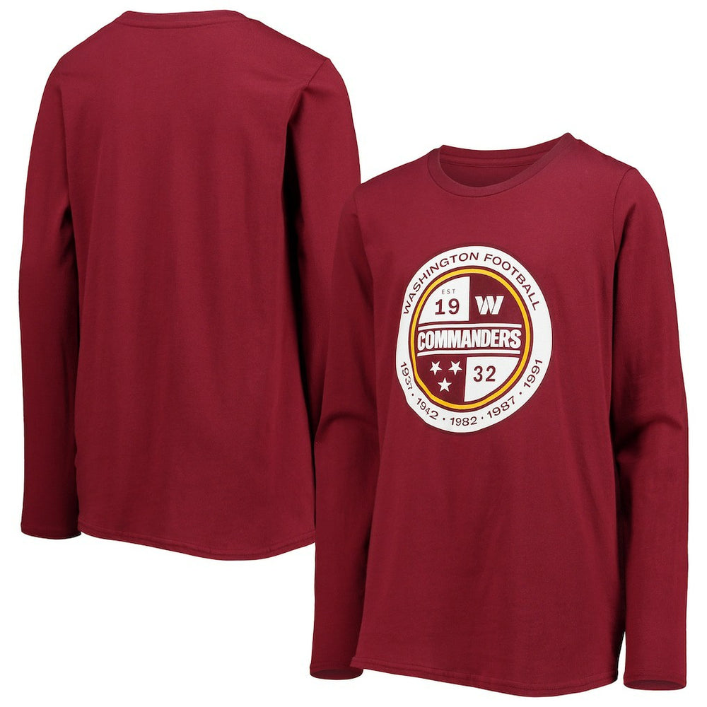 Washington Commanders Youth Secondary Logo Long Sleeve T-Shirt - Burgundy T-shirts