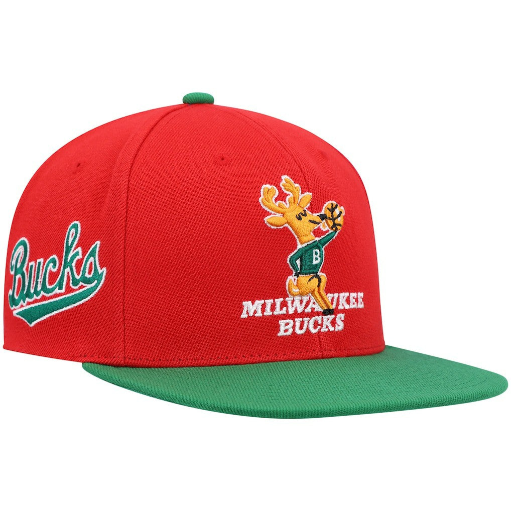 Milwaukee Bucks Hardwood Classics Snapback Hat Red/Green - Mitchell & Ness outlet