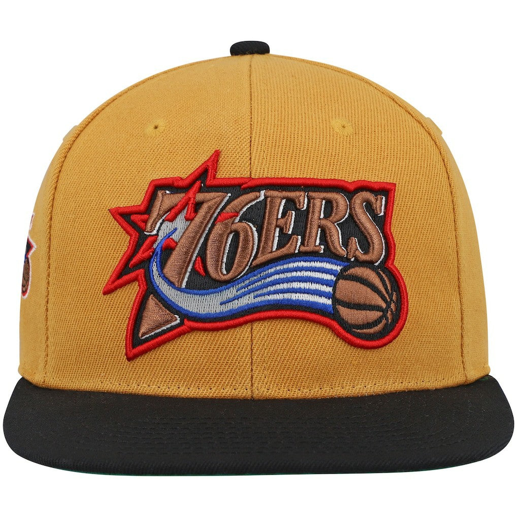 Philadelphia 76ers Hardwood Classics Snapback Hat Gold/Black - Mitchell & Ness