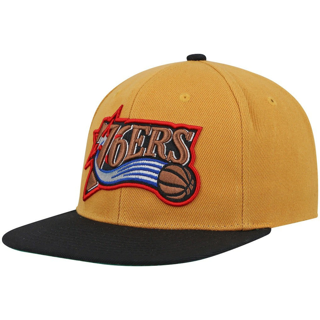 Philadelphia 76ers Hardwood Classics Snapback Hat Gold/Black - Mitchell & Ness
