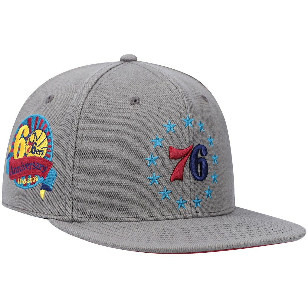Philadelphia 76ers Hardwood Classics 60th Anniversary Carbon Cabernet Fitted Hat Charcoal - Mitchell & Ness