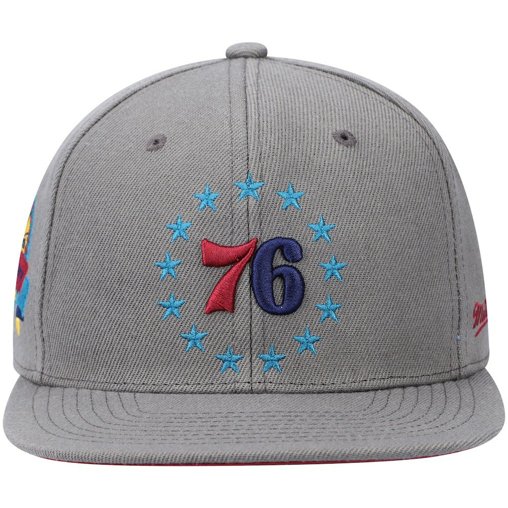 Philadelphia 76ers Hardwood Classics 60th Anniversary Carbon Cabernet Fitted Hat Charcoal - Mitchell & Ness