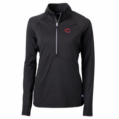 Cincinnati Reds Cutter & Buck Women's Adapt Eco Knit Stretch Half-Zip Pullover Top - Black Pullover