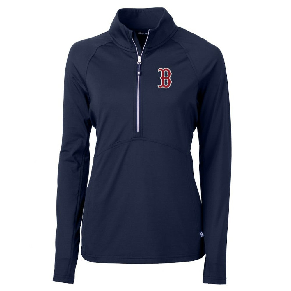 Boston Red Sox Cutter & Buck Women's Adapt Eco Knit Stretch Half-Zip Pullover Top - Navy Pullover