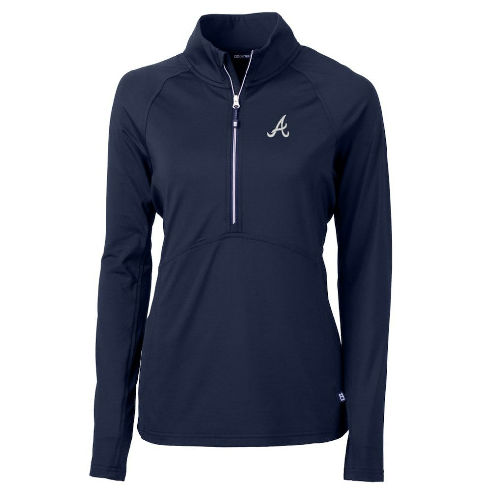 Atlanta Braves Cutter & Buck Women's Adapt Eco Knit Stretch Half-Zip Pullover Top - Navy Pullover