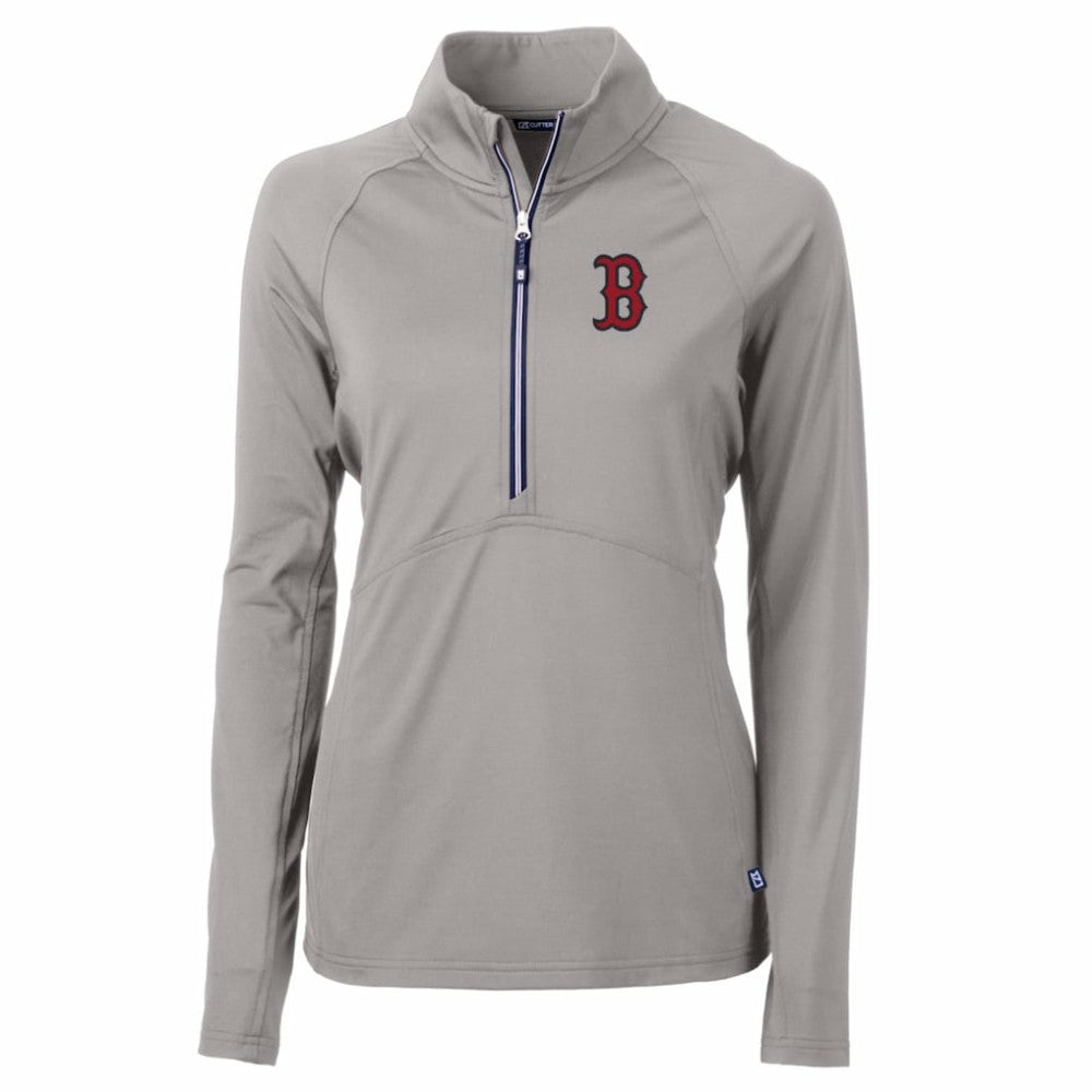 Boston Red Sox Cutter & Buck Women's Adapt Eco Knit Stretch Half-Zip Pullover Top - Gray Pullover