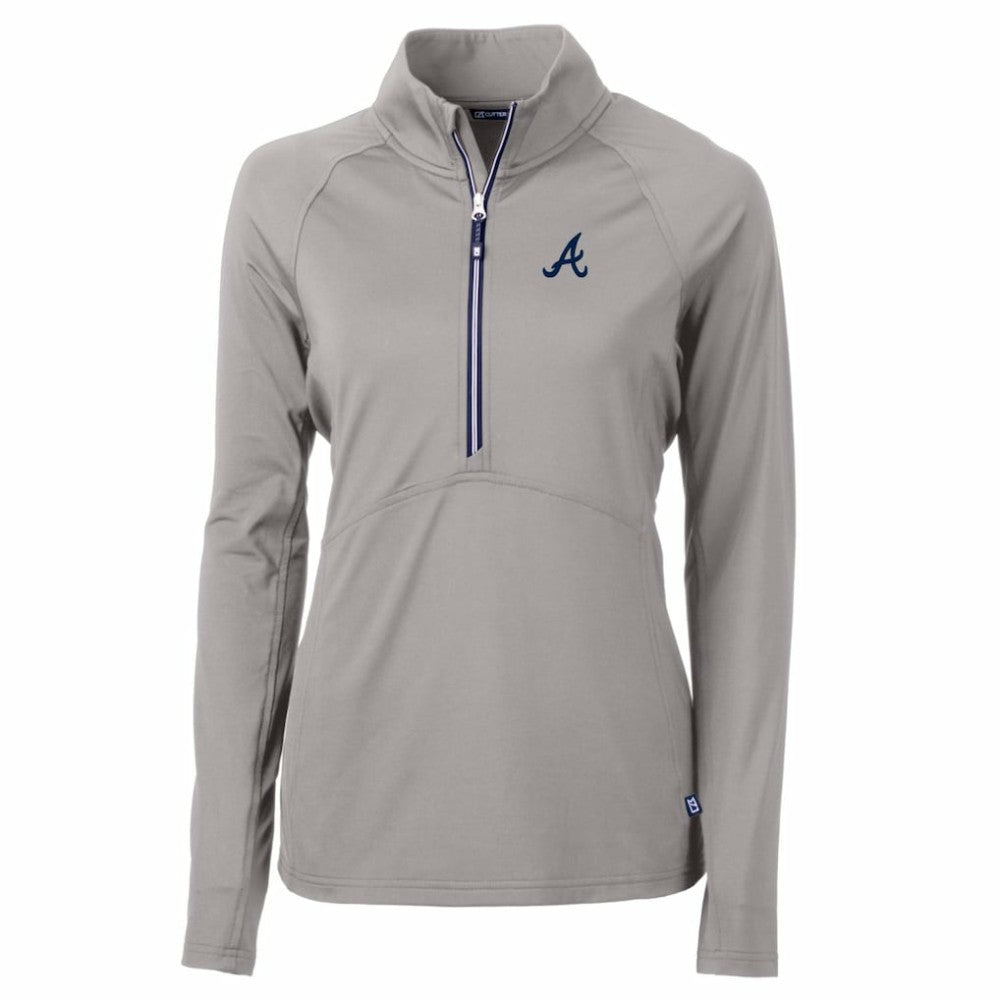 Atlanta Braves Cutter & Buck Women's Adapt Eco Knit Stretch Half-Zip Pullover Top - Gray Pullover