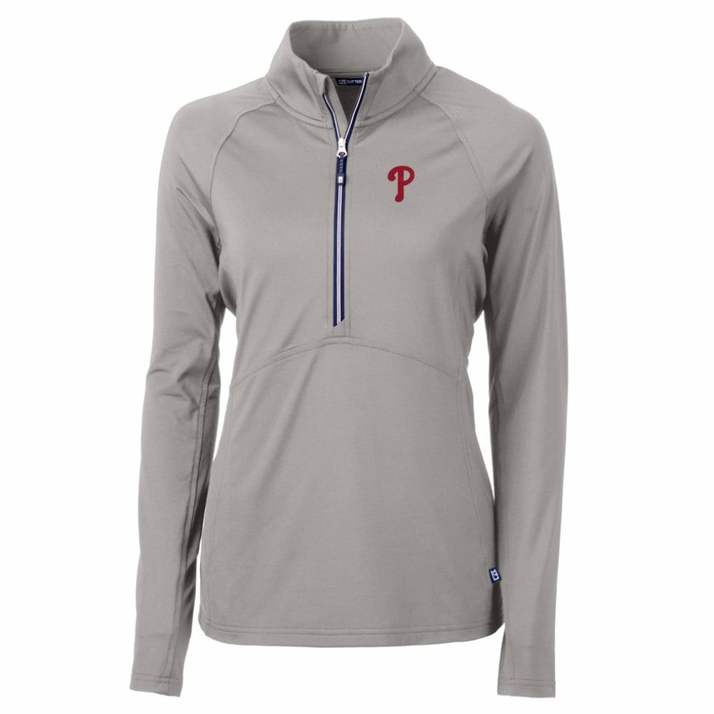 Philadelphia Phillies Cutter & Buck Women's Adapt Eco Knit Stretch Half-Zip Pullover Top - Gray Pullover