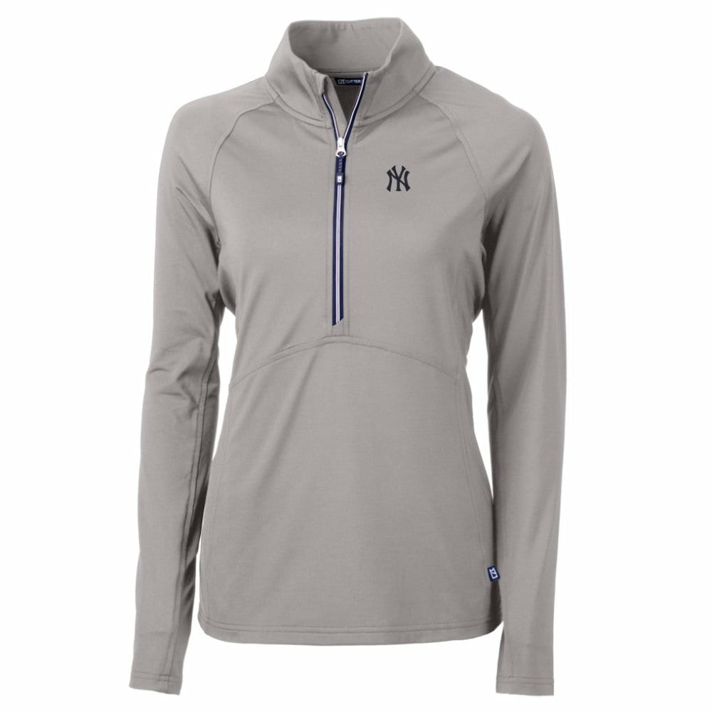 New York Yankees Cutter & Buck Women's Adapt Eco Knit Stretch Half-Zip Pullover Top - Gray Pullover