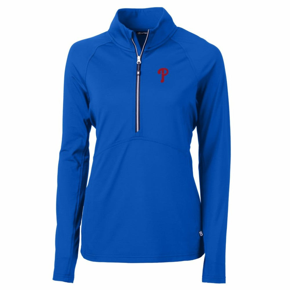 Philadelphia Phillies Cutter & Buck Women's Adapt Eco Knit Stretch Half-Zip Pullover Top - Royal Pullover
