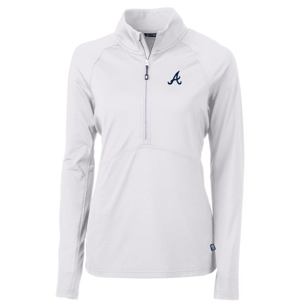 Atlanta Braves Cutter & Buck Women's Adapt Eco Knit Stretch Half-Zip Pullover Top - White Pullover