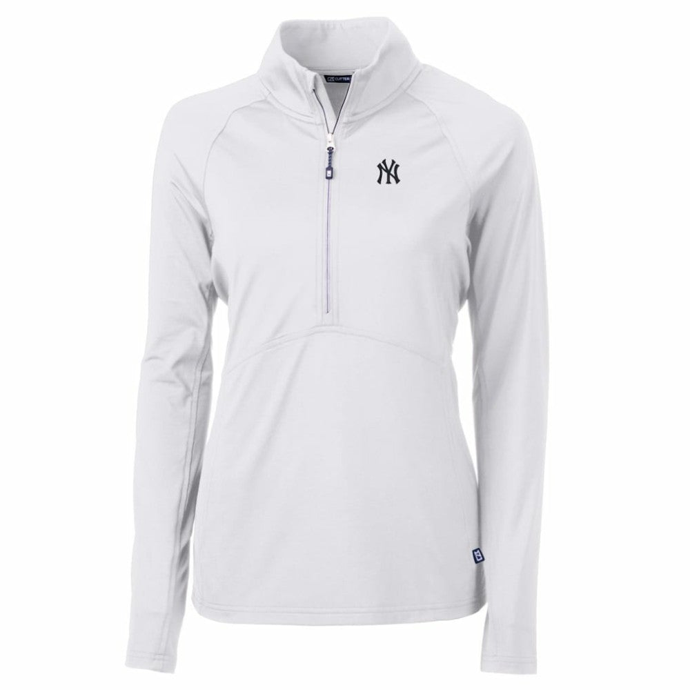 New York Yankees Cutter & Buck Women's Adapt Eco Knit Stretch Half-Zip Pullover Top - White Pullover